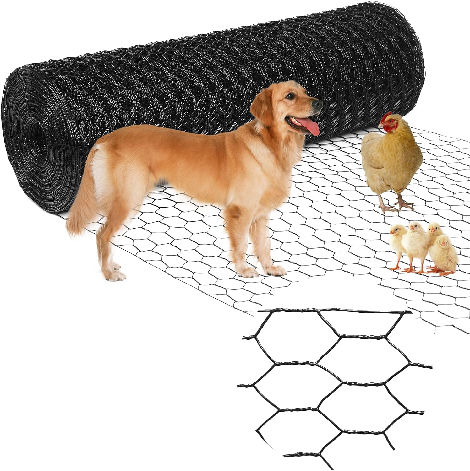Chicken Wire36inx150ft, Premium Chicken Wire Fencing, Chicken Wire Mesh, Green PVC Coated Metal Wire Fence, Galvanized Poultry Netting Barrier for Floral Arrangements/Craft Projects//Rabbit