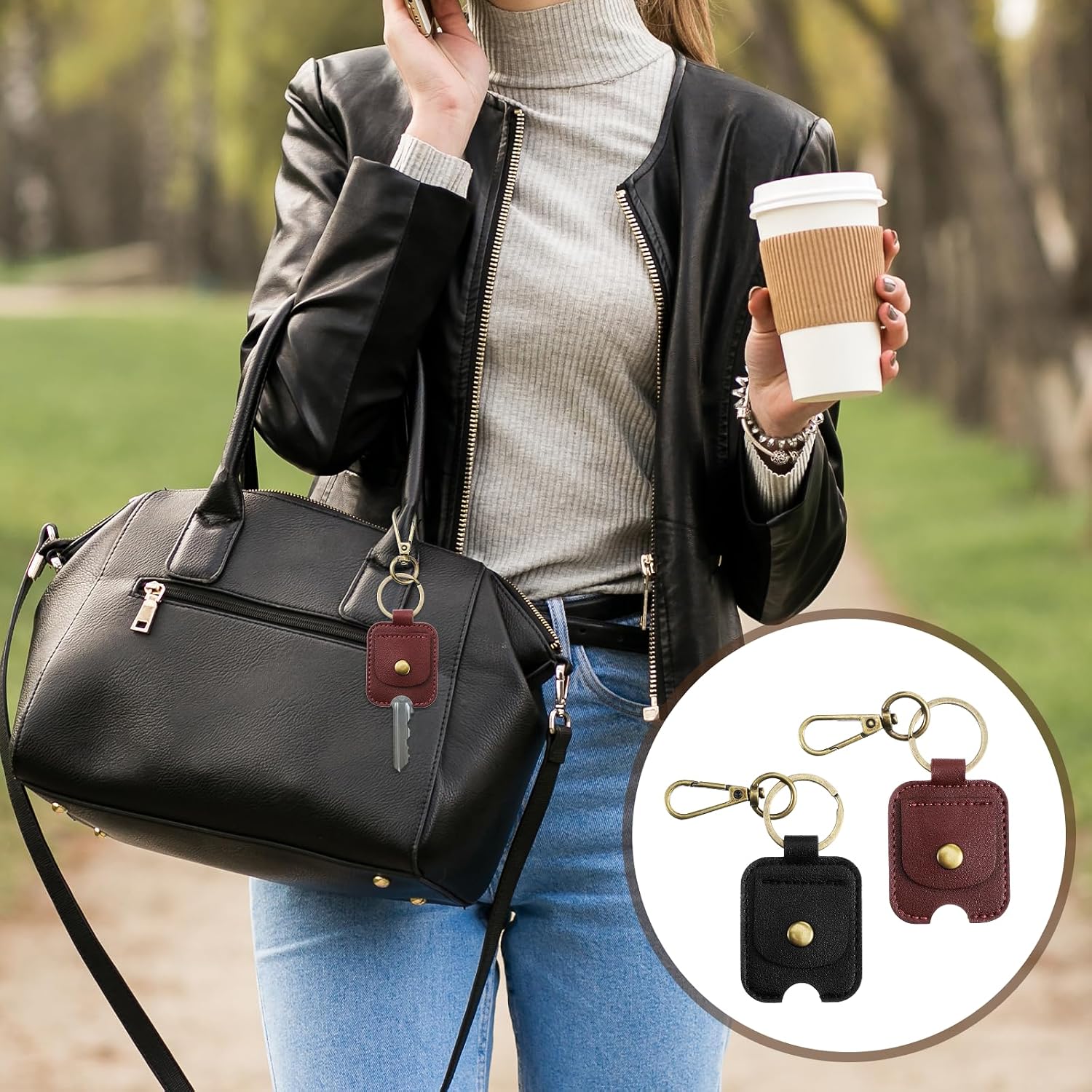 3 Pcs Key Covers for Car Keys PU Leather Car Key Sleeve for Broken Cars Keys Loop Replacement with Iron Ring for Men Women Black and Brown Burgundy