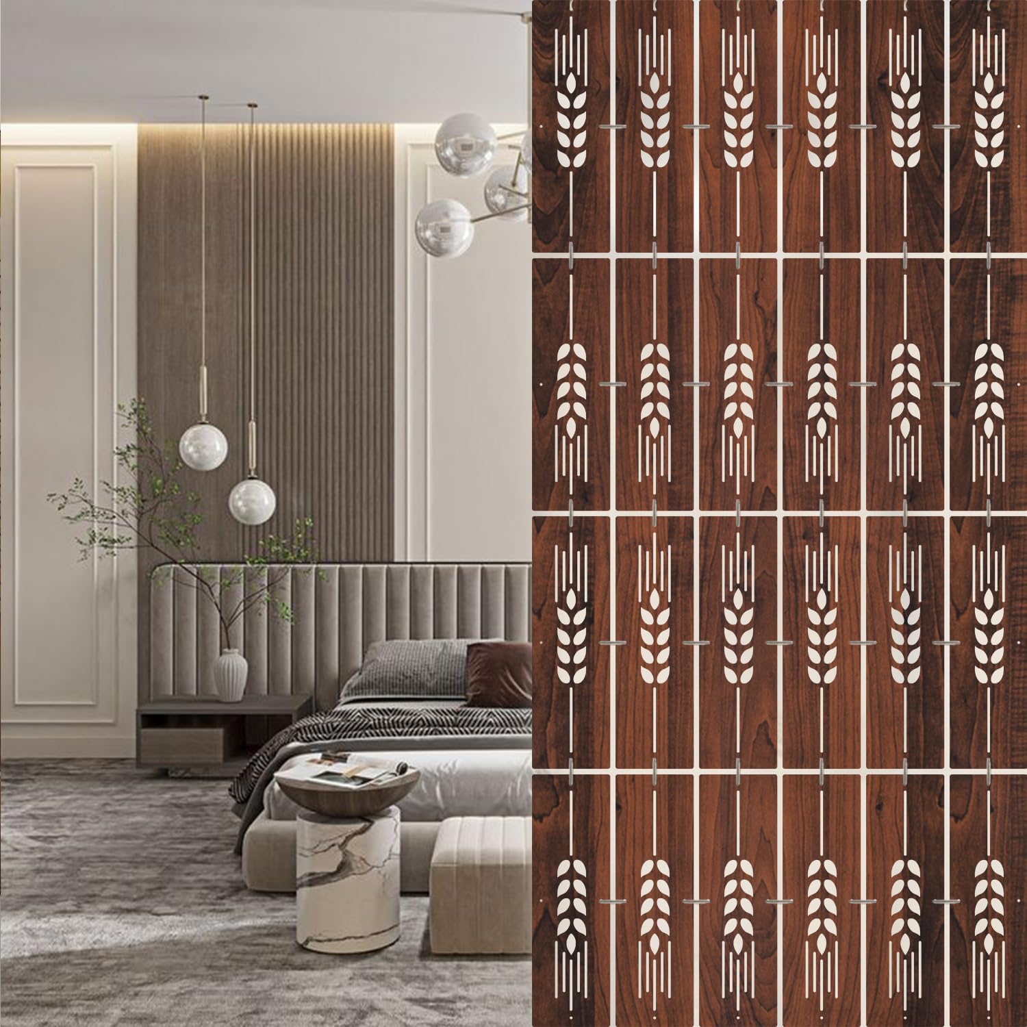 OLIVE TREE Room Partitions Hanging Room DIY Divider Panel Modern Hanging Screen Partition for Decorating Bedding, Dining, Study and Sitting Living -Room, Hotel -Walnut-7119-image-42