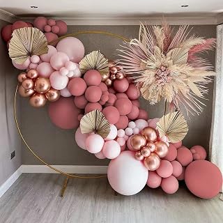 Dusty Pink Balloons Garland Kit - Double Stuffed Pink Balloons Rose Gold Balloon Arch Kit With Balloon Dot Curling Ribbon Balloon Strip For Birthday Women Girls Party Bridal Sower Baby Shower