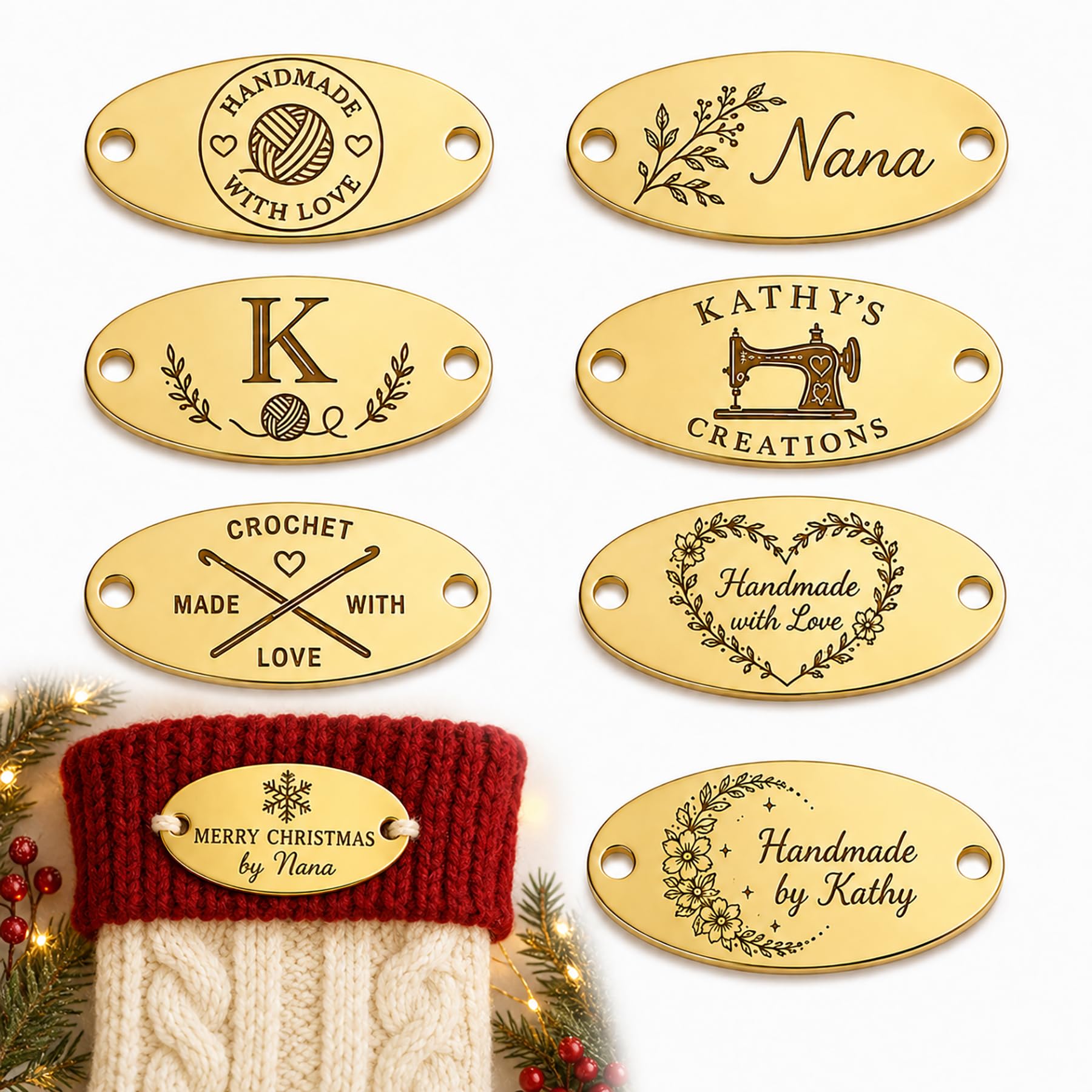 Custom Metal Tags for Crochet, 40 x 20 mm Stainless Steel Labels，Oval