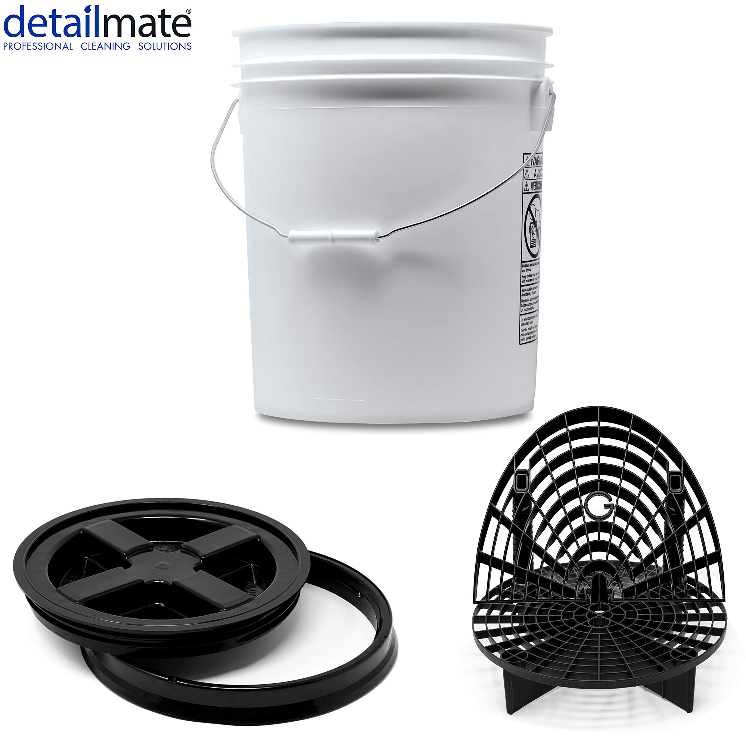 Detailmate professionelles Wasch Eimer Set: Magic Bucket Wascheimer 5 GAL (ca. 20 Liter), Gamma Seal Eimerdeckel schwarz, GritGuard Schmutz Einsatz schwarz, GritGuard Washboard schwarz