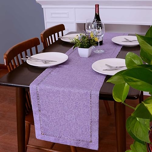 Miniatura 5 de Solid Farmhouse - Camino de mesa rústico con dobladillo cosido lavanda lila morado claro (14 x 90 pulgadas)