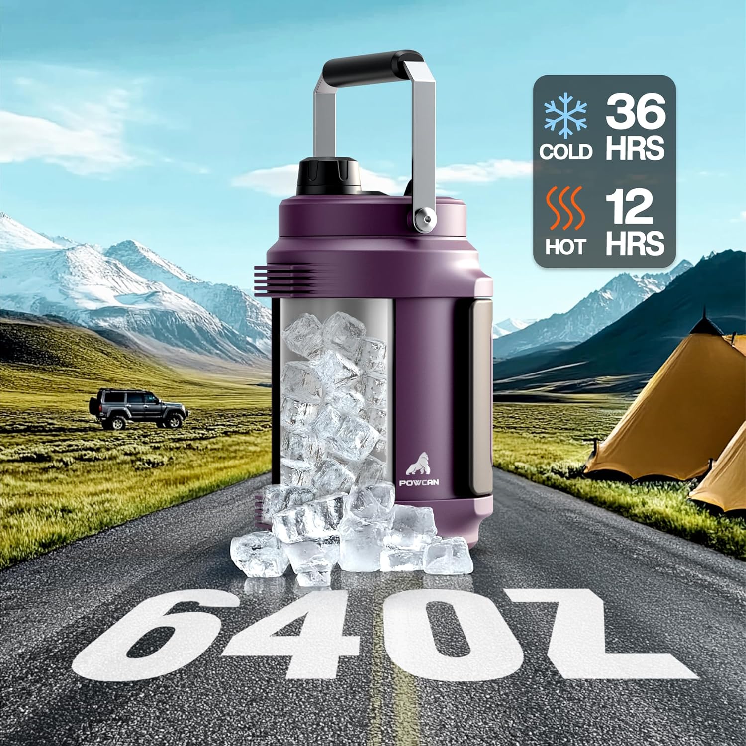 POWCAN 64 oz Insulated Water Jug, 2-in-1 Straw Spout Lid, Dual Handle, Leakproof, Keep Cold 48H, Half Gallon Stainless Steel Water Bottle for Daily, Hydration, Picnic, Travel, Gym, Workout (Burgundy) - Image 2