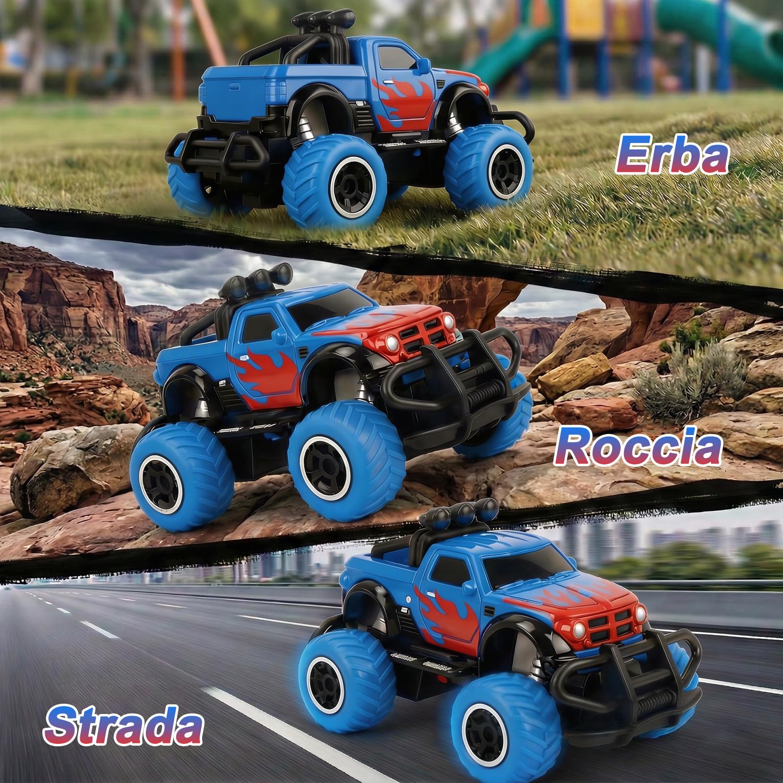 Pup Go Mini Monster Truck Auto RC per Bambini 3-8 Anni, Regalo per Ragazzo | Macchina Telecomandata Veloci Fuoristrada, Macchinina Radiocomandata Elettriche, Giocattolo Regalo Compleanno per Bambino Blu