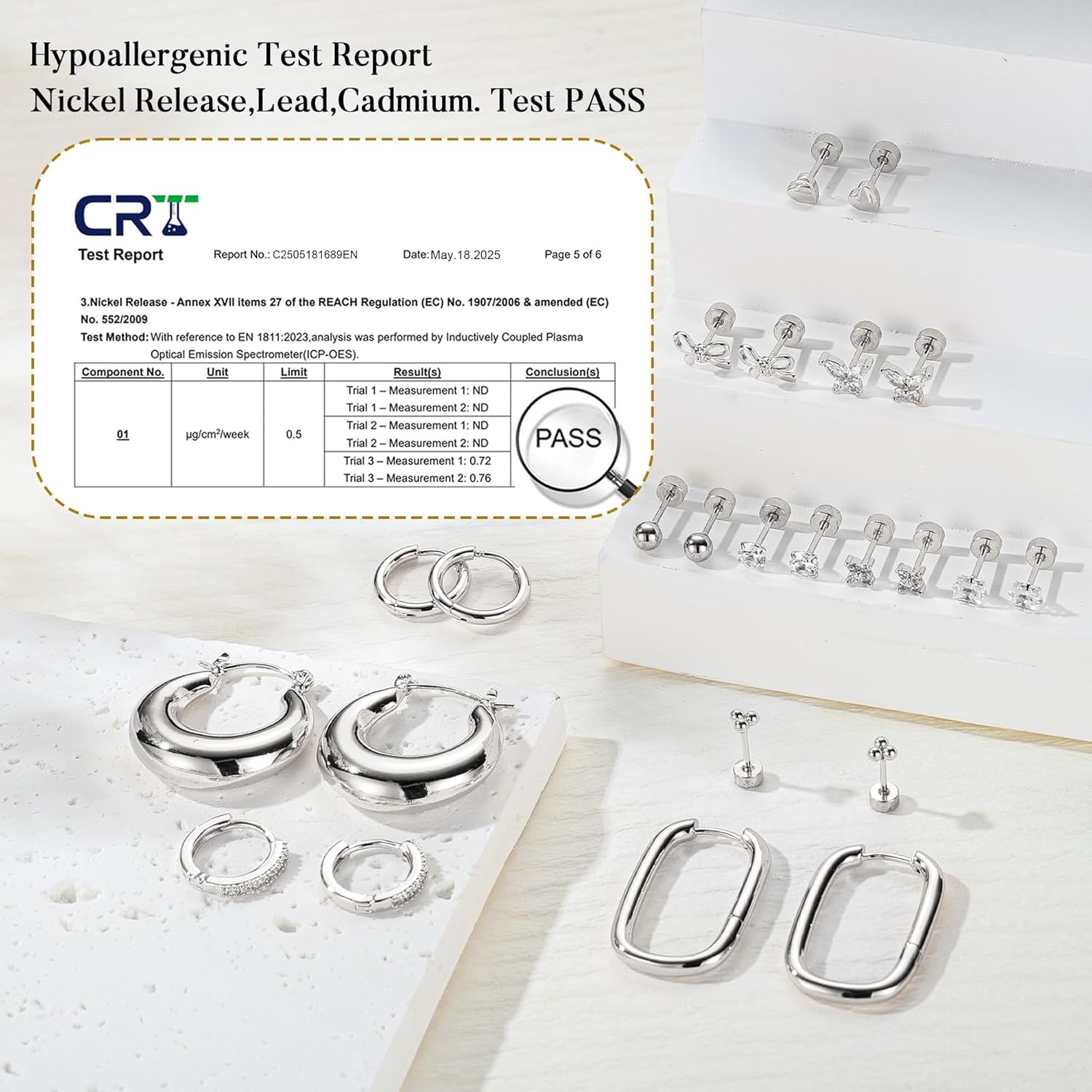 M MOOHAM Flat Back Stud Earrings for Women - 14K Gold Chunky Hoop Earrings Hypoallergenic Earring for Sensitive Ears Earring Set for Multiple Piercing Jewelry Gifts - Image 5