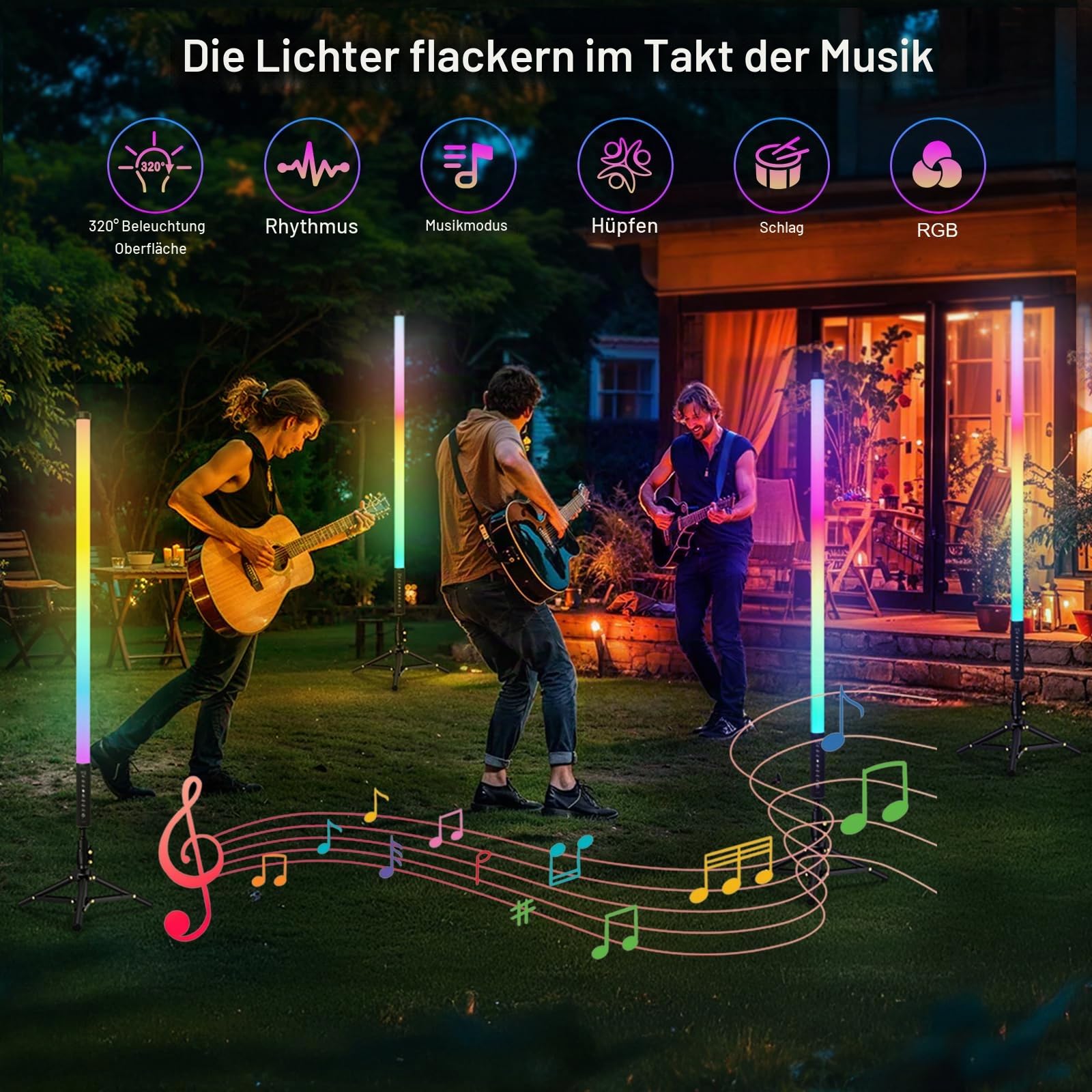 2 Stück 90cm LED Videolicht Mood1 Pro mit Stativ,LED Handheld Fotografie Lichtdimmbar und Musikmodus, 5000mAh Integrierter Akku,RGB-Fotolampe für YouTube,TikTok,Partybar,Foto-Beleuchtung