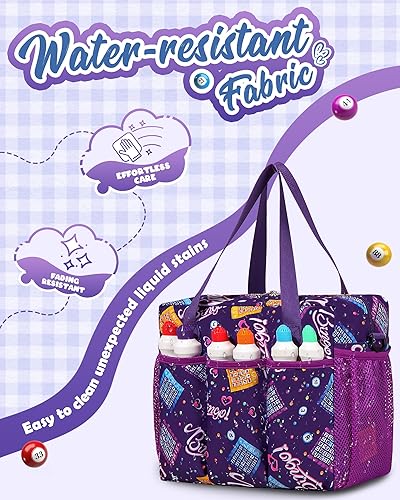 Miniatura 5 de Bolsa de bingo morada con bolsillos para accesorios de bingo, bolsa de bingo para artículos de juego de bingo, bolsa de bingo para marcadores de