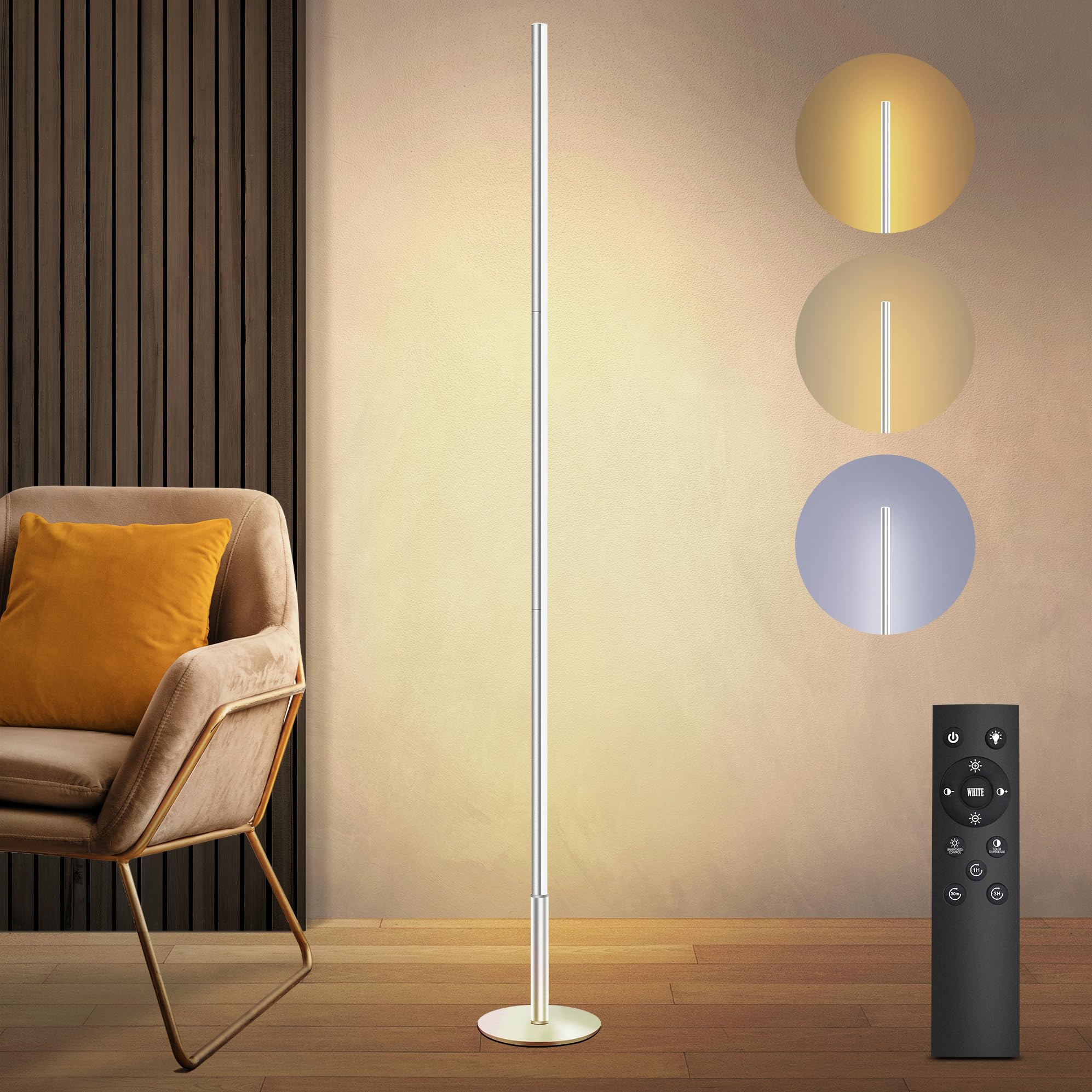 LED Corner Floor Lamp for Living Room, Minimalist Light with Remote Control, Stepless Adjustable ...