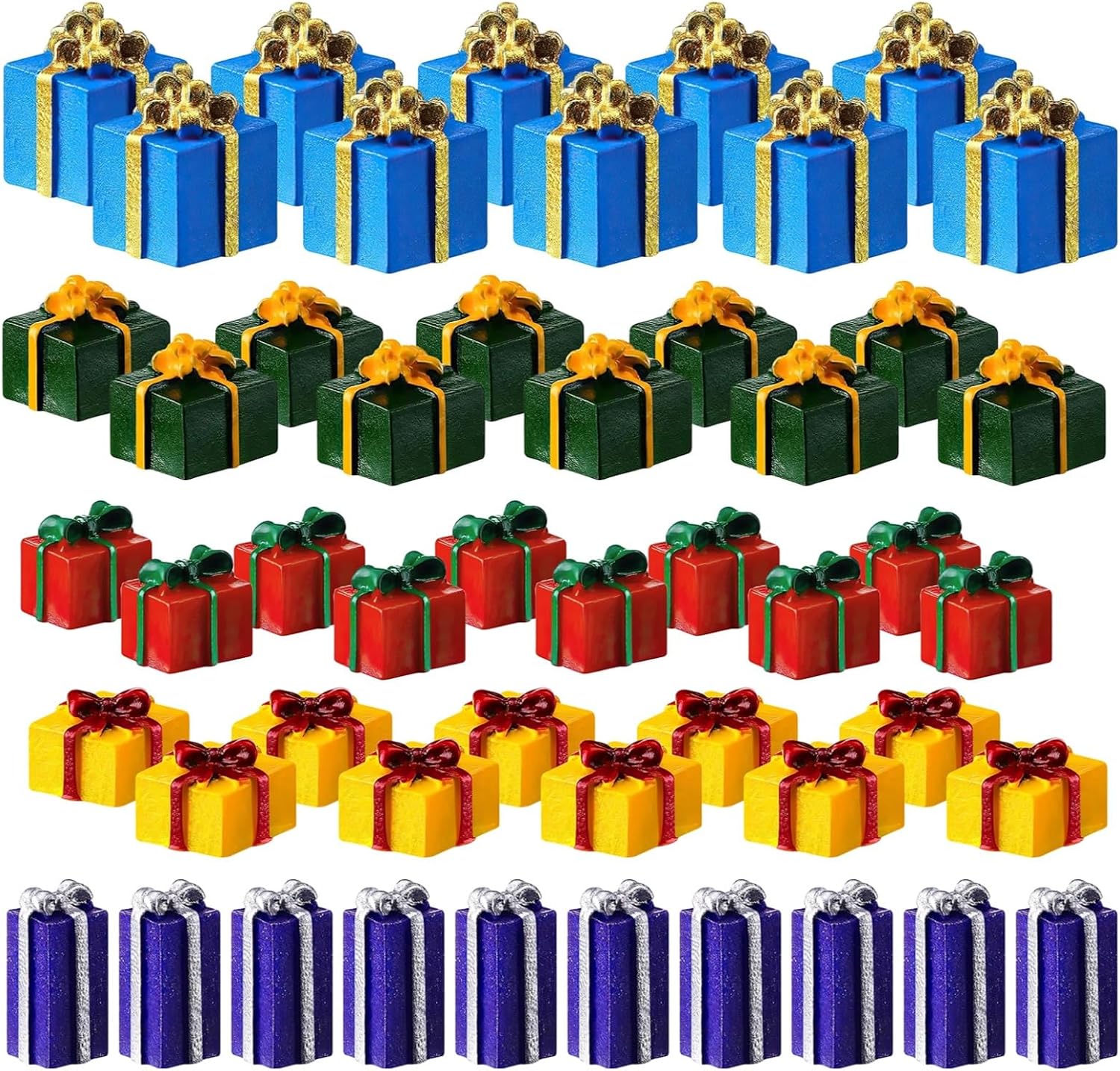 Miniature Ornaments Gift Box 50 Pcs, Decor Box, Holiday Crafting Figurines, Assorted Tiny Presents, Colors Festive Scene Accessories, DIY Micro Display