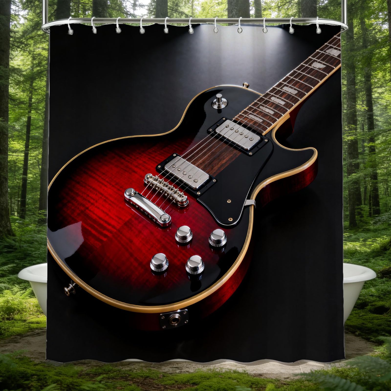 Hongduo 3D Guitar Shower Curtain for Stalls Bathtubs Rock Instrument Bathroom Decor Shower Curtain Set Polyester Fabric Waterproof 200x200cm/79X79 Inch with Hooks