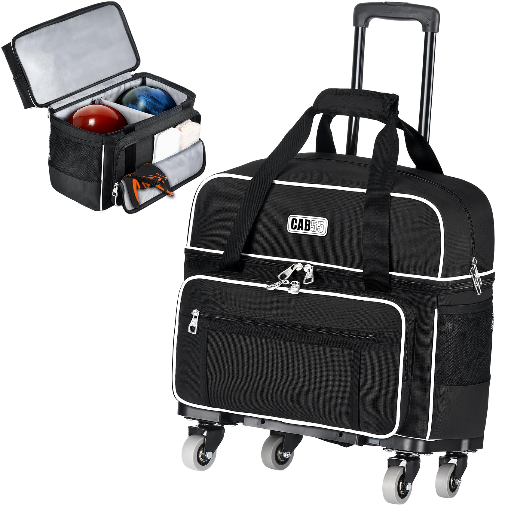 Amazon.com : CAB55 2 Ball Bowling Bag with 4 Wheels, Double