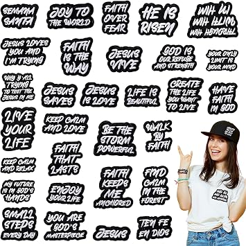 Lyrow 30 Pcs Christian Iron on Patches 2.76 Inch Bible Verse Embroidered Hat Patches Bulk Motivational Religious Sew on Applique for Clothes Jacket Backpacks DIY AccessoriesBlack
