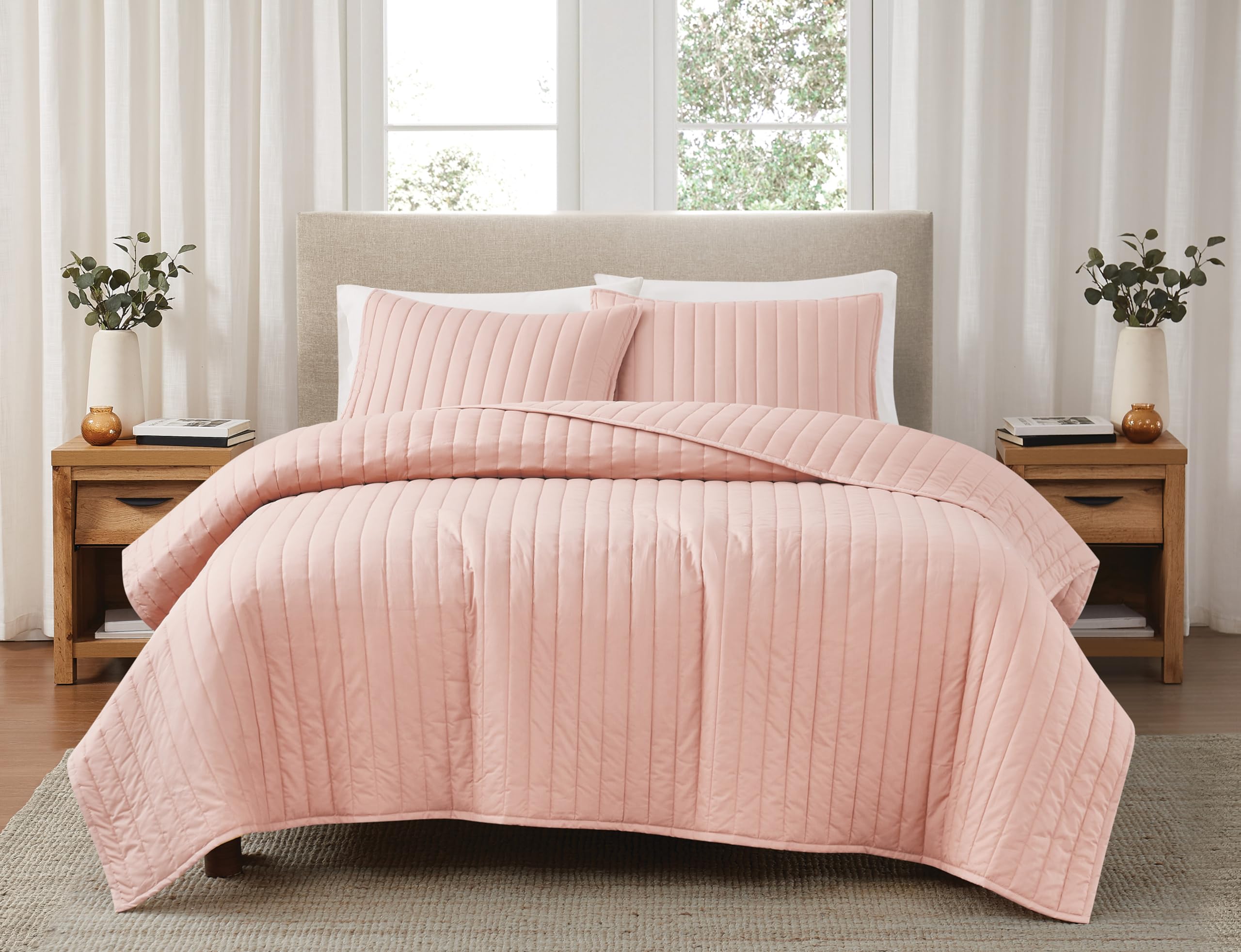 Brooklyn Loom Solid Cotton Percale Blush Twin/Twin XL 2 Piece Quilt Set, Solid Color Themed, Oeko-TEX Certified Confidence-image-16