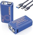 ENEGON paquet de 2 9V Batteries rechargeables 1350mAh avec 2-in-1 USB-C Chargeur de câble pour multimètres portables, détecteurs de fumée Walkie-Talkie et micros sans fil Haute capacité
