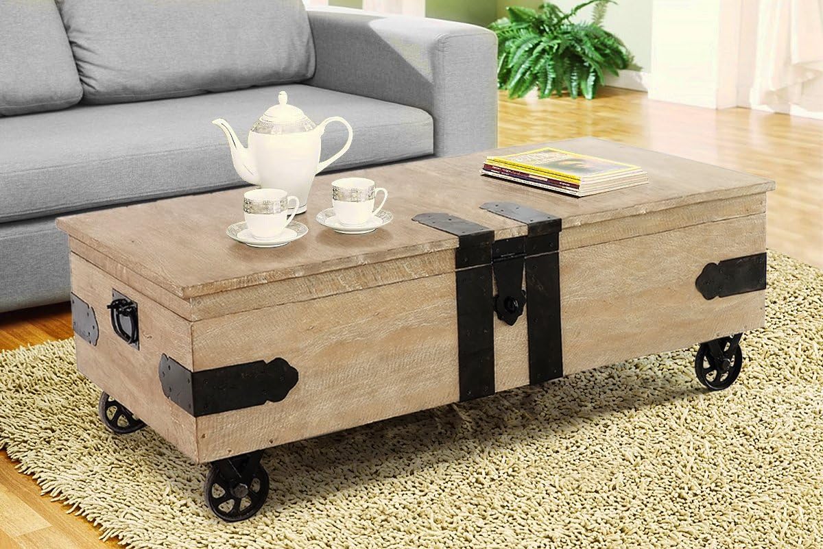 Casual Elements Utility Trunk Coffee Table, Rustic Mango Grey Wash