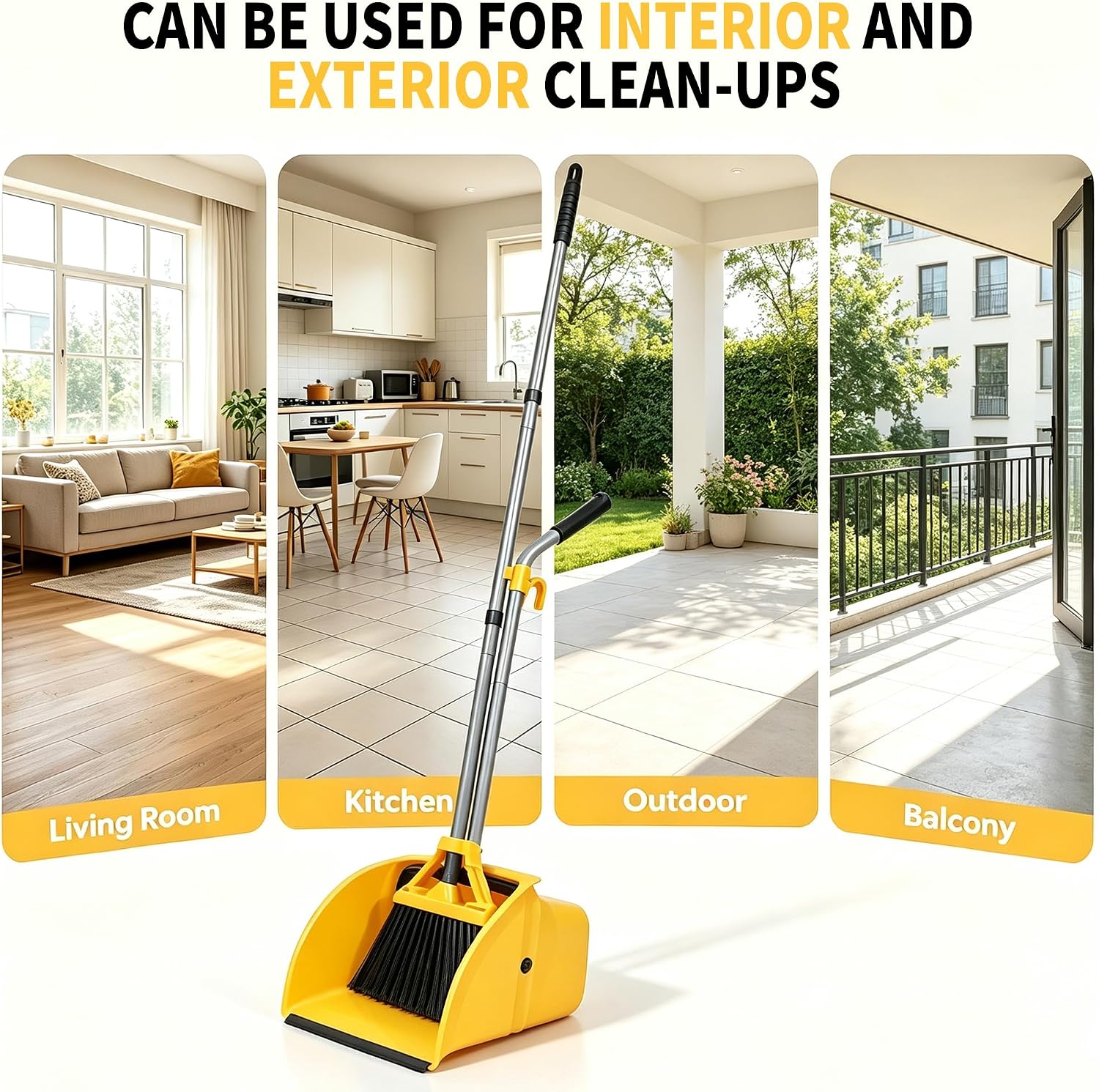 3 Pack Commercial Broom and Dustpan Set, for Indoor Outdoor Floor Cleaning