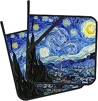 Vista 1 de Juego de 2 soportes para ollas, diseño de noche estrellada de Vincent Van Gogh, resistente al calor, para barbacoa, cocinar, hornear, comida