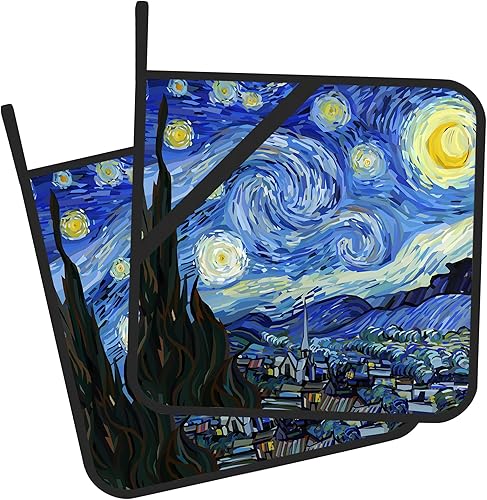 Juego de 2 soportes para ollas, diseño de noche estrellada de Vincent Van Gogh, resistente al calor, para barbacoa, cocinar, hornear, comida