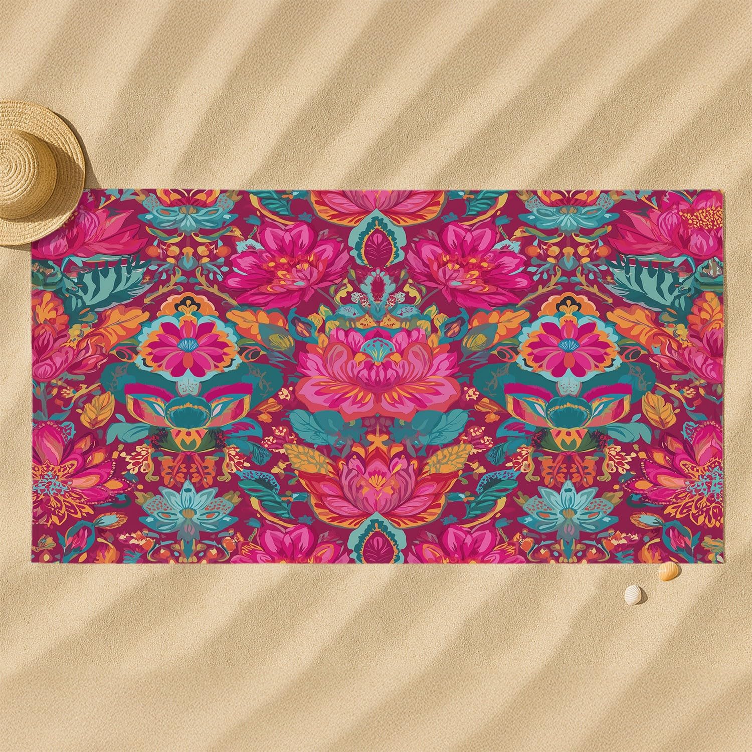 Générique Serviette de Plage Microfibre 200 x 100 CM,Drap de Plage Complexe, Luxueux, Couverture de Plage Absorbante,Couverture de Bain Fleurs Ornées, Symétrique, Continu
