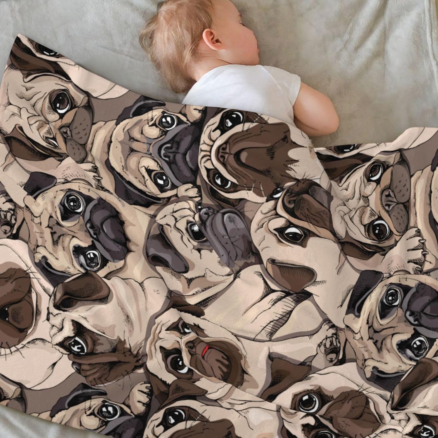 Cute Pug Dogs Animal Baby Blanket Ultra Soft Throw Blanket All Season Warm Light Weight Cozy Plush Blankets for Home Bedroom Sofa Chair Travel, 40"X30" - Image 5