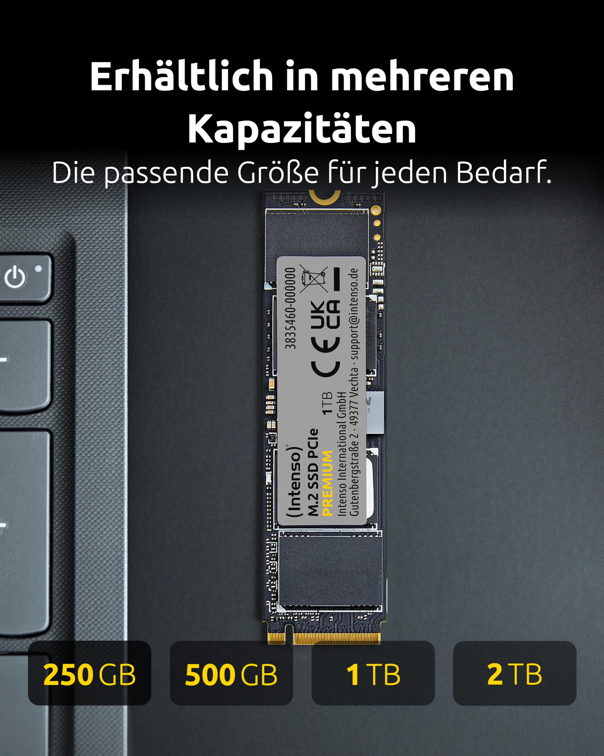 Intenso 250GB M.2 SSD PCIe Premium, bis zu 2100 MB/s, (PCI Express Gen.3x4 NVMe 1.3, Solid State Drive)