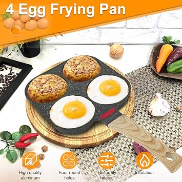 4 Cups Egg Frying Pan Set,Aluminum Alloy Nonstick Omelet Egg Cooker Pan Heavy-Duty Egg Skillet Gasstove top,Small Breakfast Egg Pan with Brush and Spatula Gas stoves Cooking