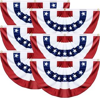 6 Pack 1.5x3 FT American Bunting Flag 4th of July Decorations, USA Pleated Fan Flag for Outside, Patriotic Red White and Blue Half Fan Banner Fourth of July Independence Day Memorial Day Outdoor Decor