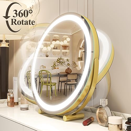 Miniatura 5 de Vierose Espejo de tocador grande de 18 pulgadas con luces, espejo de maquillaje LED redondo, espejo de mesa para vestidor y dormitorio, control