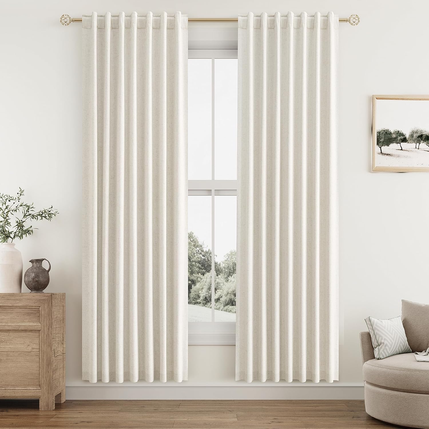 Guken Cream Linen Blackout Curtains 78 Inch Length 2 Panels Set for Living Room Bedroom Back Tab Thermal Insulated 100% Black Out Linen Drapes Room Darkening Window Curtains Ivory Natural