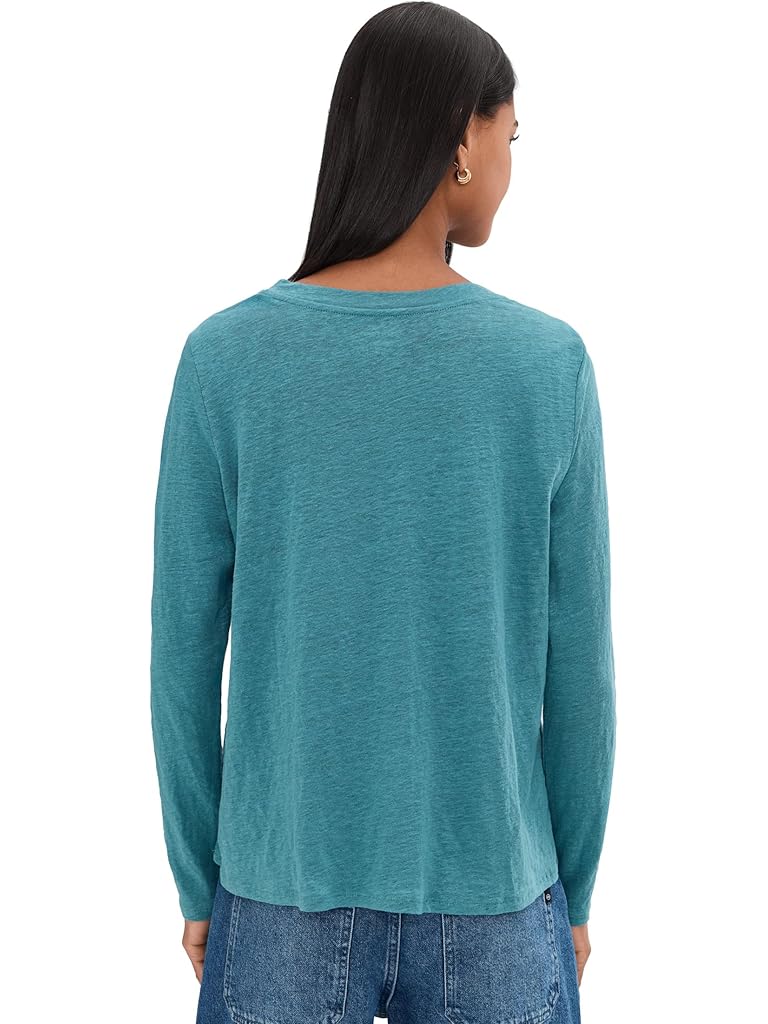 Blue Eileen Fisher Organic Linen Jersey Crew Neck Long Sleeve Tee