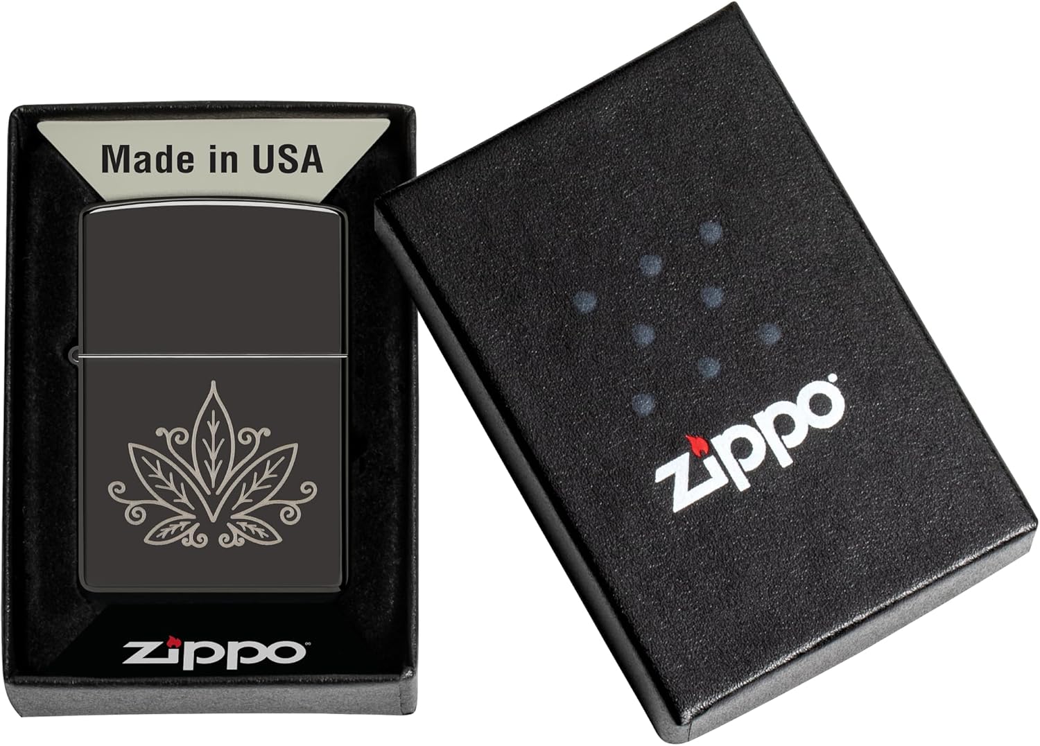 Zippo Cannabis Design High Polish Black Pocket Lighter