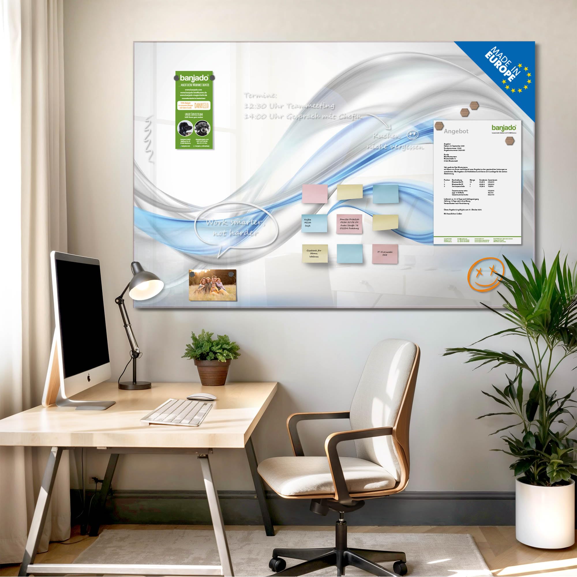 banjado Glas-Magnetboard in 75x50cm für Notizen mit abstraktem Muster