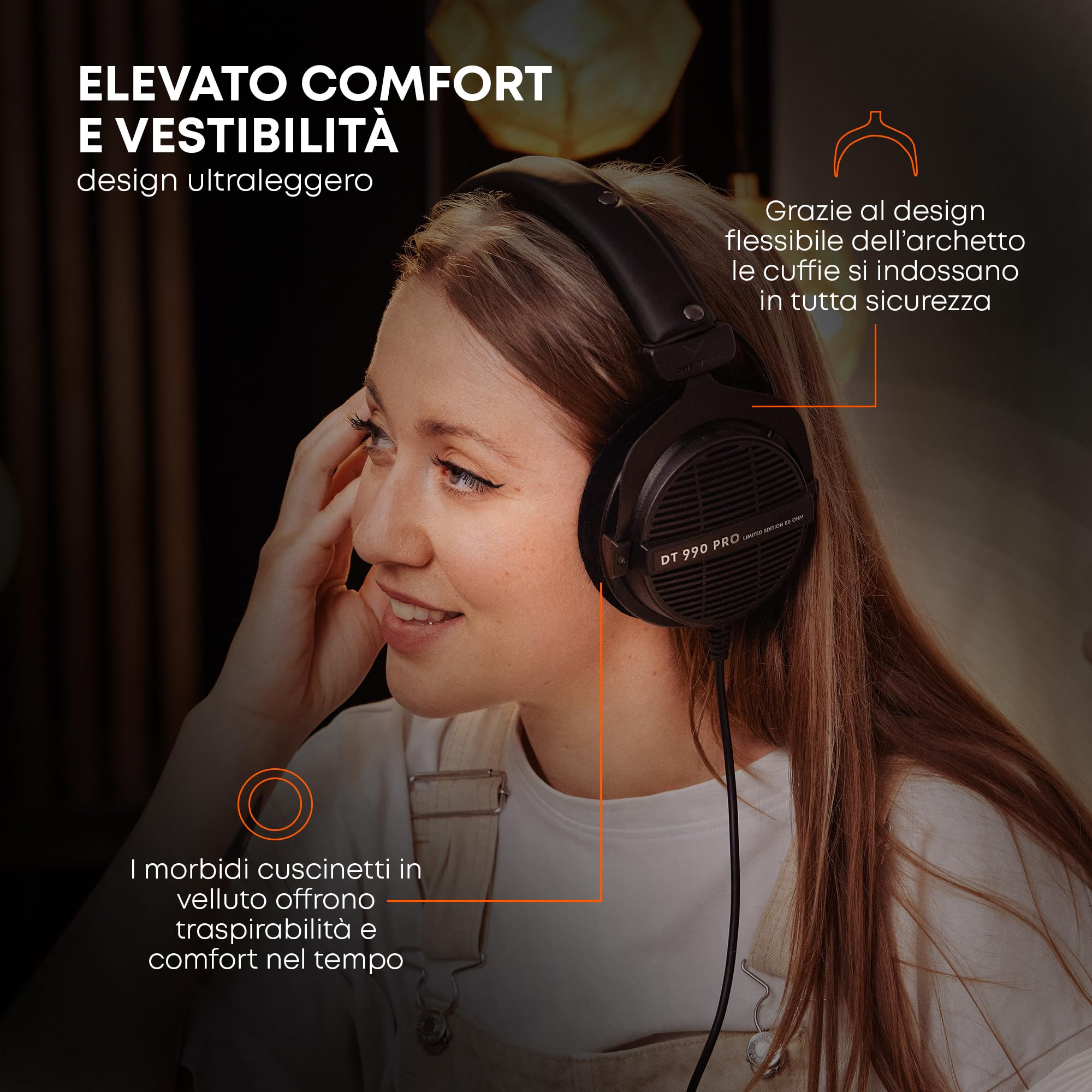 beyerdynamic DT 990 Pro con 250 Ohm, Cuffie da studio Over-ear cablate monofacciali per mixaggio, mastering e editing. Prodotto in Germania.
