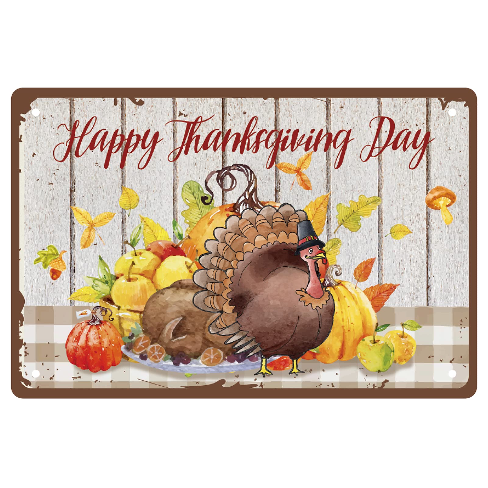 CREATCABIN Metal Tin Sign Happy Thanksgiving Funny Turkey Hanging Wall Art Decor Vintage Painting Plaques with Quotes for Party Farmhouse Home Bedroom Office Cafe Pub Bar Holiday Ornament 12 x 8inch