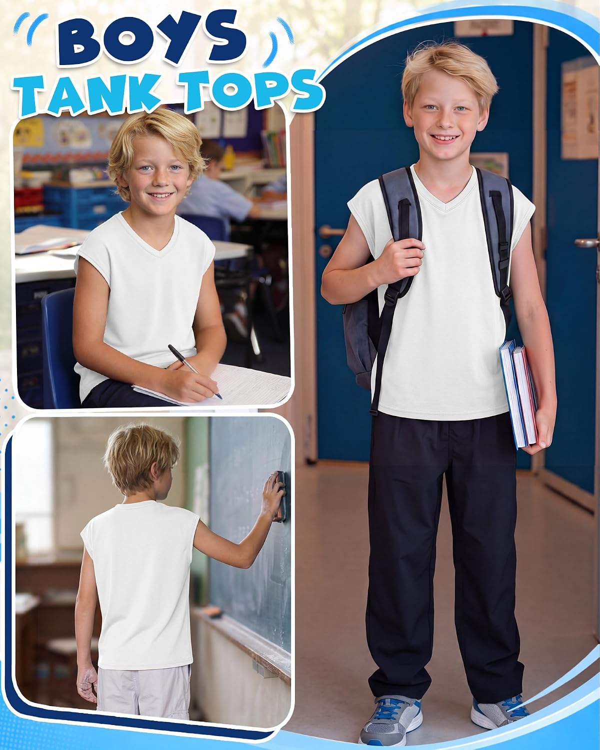 Boys Tank Tops 5-14Y Kids V Neck Cap Sleeve T Shirts Child Sleeveless Soft Athletic Casual Vest Summer Basic Tees
