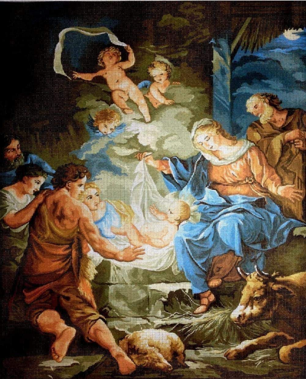 Broderie point de croix Naissance de Jésus 40x50cm toile imprimée HD easy
