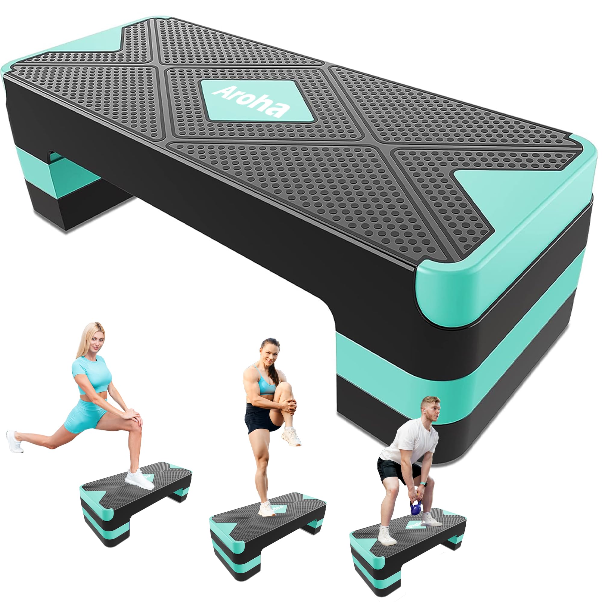 Aroha Adjustable Aerobic Exercise Step- Workout Step Platform, 26.5" Step Deck with 4", 6", 8" Height Risers, Women's Home Gym Fitness