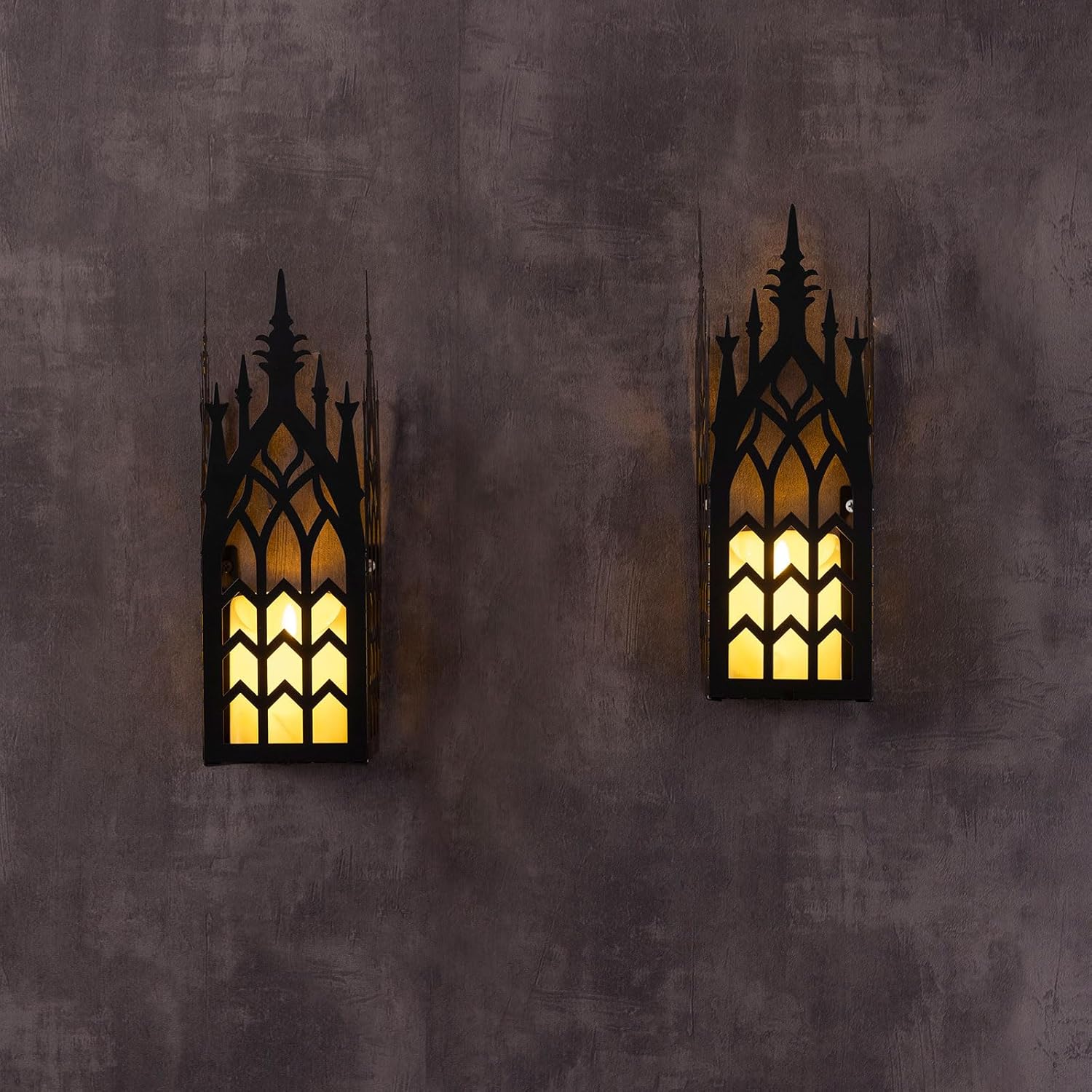 AIM & GGKK Wall Candle Sconce Holder,Set of 2 Gothic Cathedral Wall Sconce with Window Design,Black Metal Wall Mount Candle Holder for Living Room, Dining Room,Rustic Farmhouse Decorations - Image 4