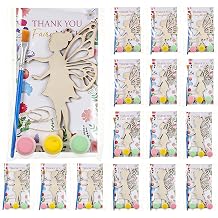 16 Pcs Pre-Packaged Fairy Party Favors DIY Wooden Painting Crafts 4 Styles Woodchips Cutouts Craft Kits with Cards for Fairytale Fairy Garden Birthday Party Gifts Prizes Supplies