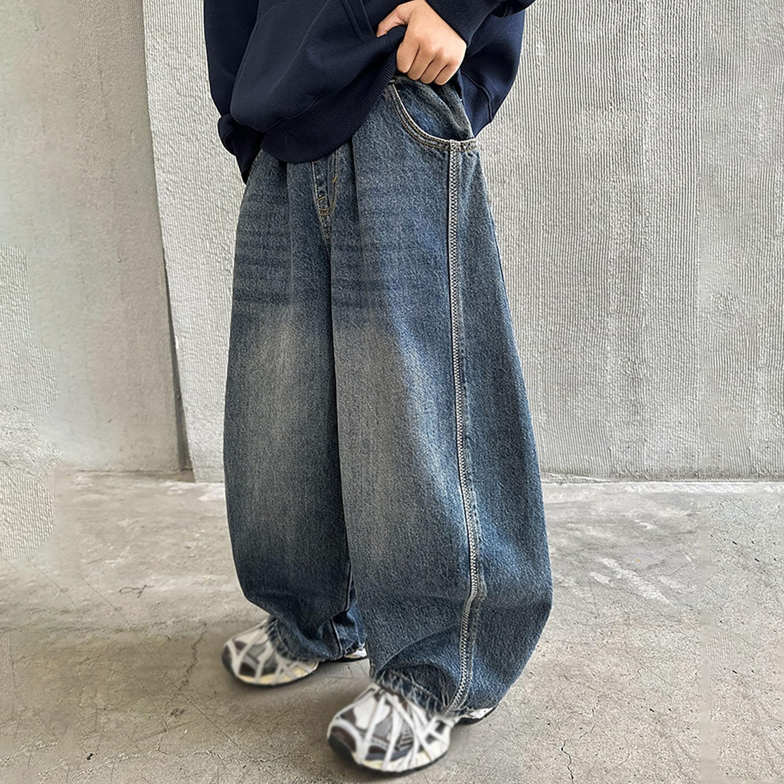Genérico Vaqueros Niño 4-14 Años Baggy Pantalon Vaquero Adolescentes Chico Cintura Elastica Rectos Moda Y2K Streetwear Jeans Pantalones Vaqueros Cargo Denim Loose Primavera 2026