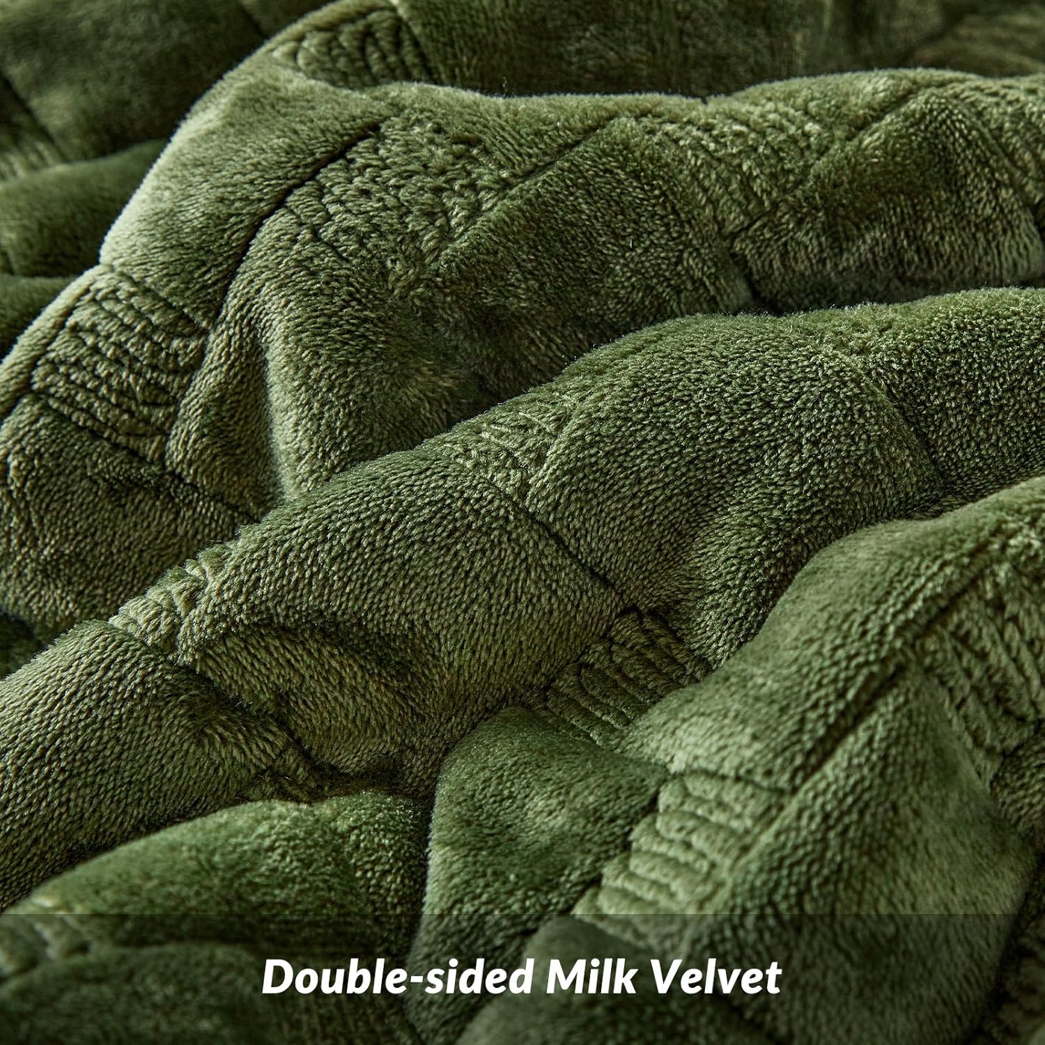 WARMDERN Olive Green Velvet Quilt Set Queen Size, Luxury Geometric Check Pattern Quilts Set, Soft Lightweight Bedspread & Coverlet, 3PCS Milk Velvet Bedding Set with 2 Pillow Shams, 90" x 96" - Image 5