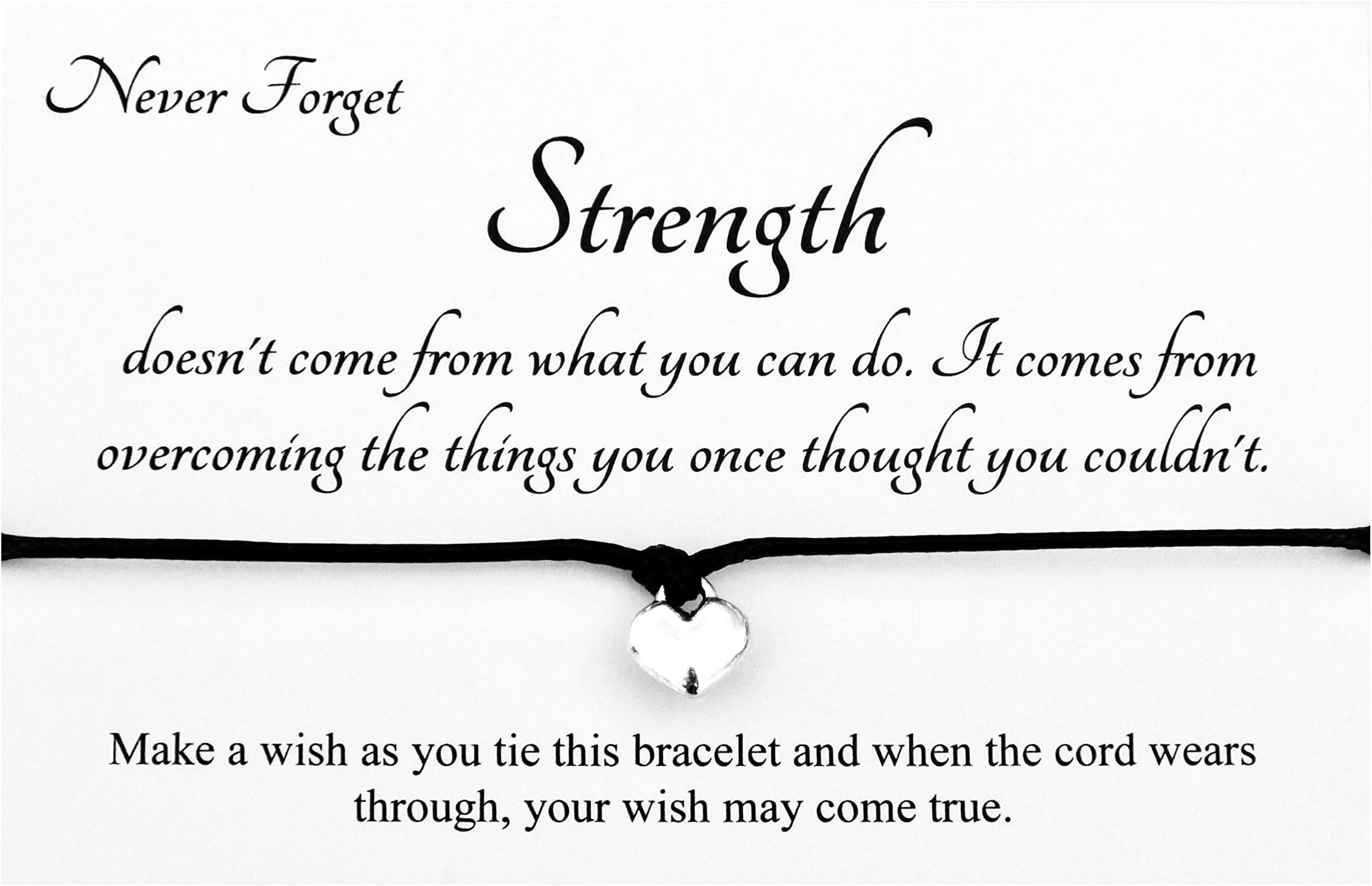 Inspirational Strength Positive Thinking Heart Wish String Bracelet - Encouragement and Friendship Gift With Inspirational Quote