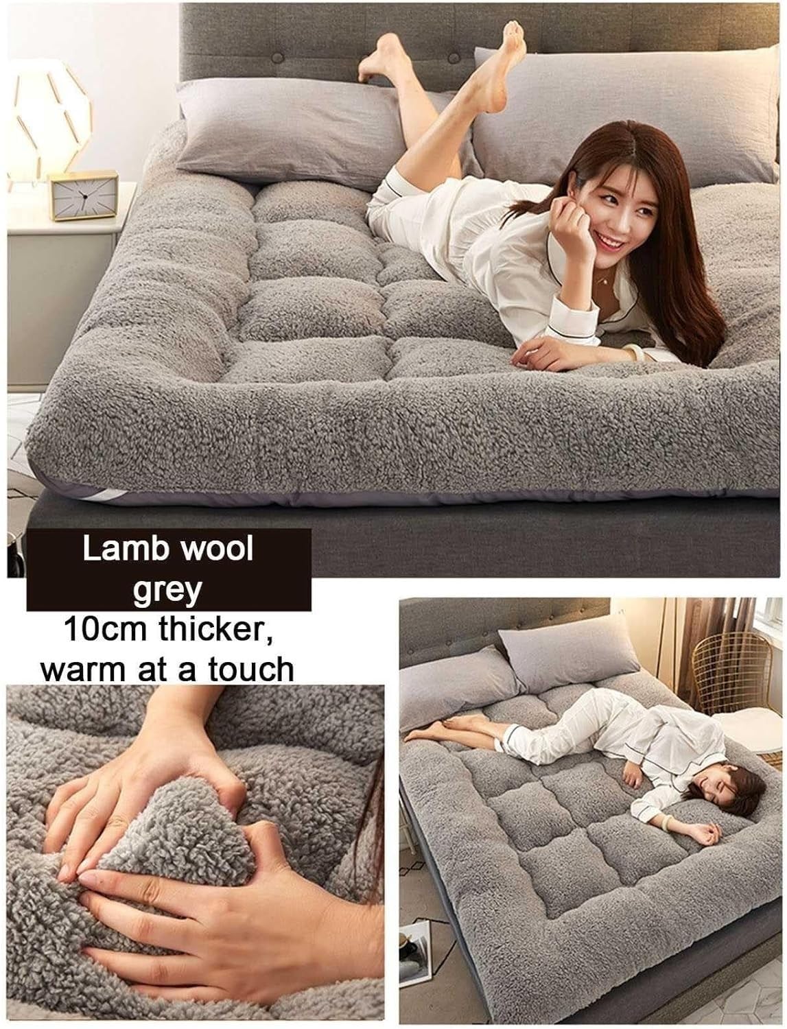 Przenośny japoński materac futon, składany, gruba mata w rozmiarze queen size, dwustronny, szary (podwójne 90 x 200 cm) - idealny do podróży domowych i pokoi gościnnych