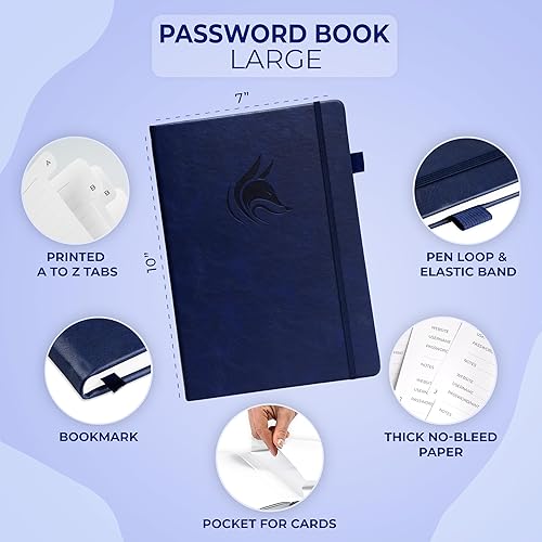 Miniatura 2 de CLEVER FOX - Libro de contraseñas con pestañas. Organizador de direcciones y contraseñas de Internet con pestañas alfabéticas. Cuaderno grande de