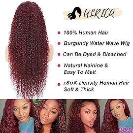 ULRICA Burgundy Wig Human Hair 26 Inch Water Wave 99J Burgundy Lace Front Wigs Human Hair Wigs for Women 13x4 HD Lace Front Wigs Human Hair Pre Plucked Wine Red Wigs Burgundy Wig