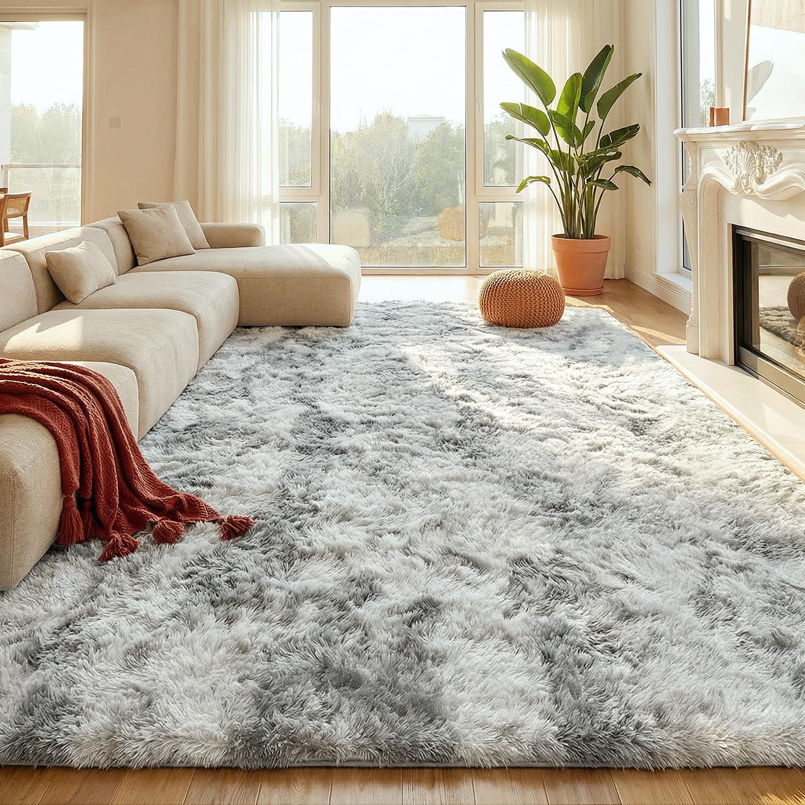 Tapis moderne à poils longs extra large 200x300 cm pour sol de salon moelleux