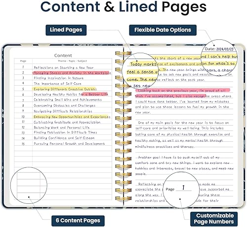 Miniatura 129 de Taja - Cuaderno de espiral forrado para trabajo, 300 páginas gruesas B5 (7.1 x 10 pulgadas), con rayas universitarias para escritura, tomar notas