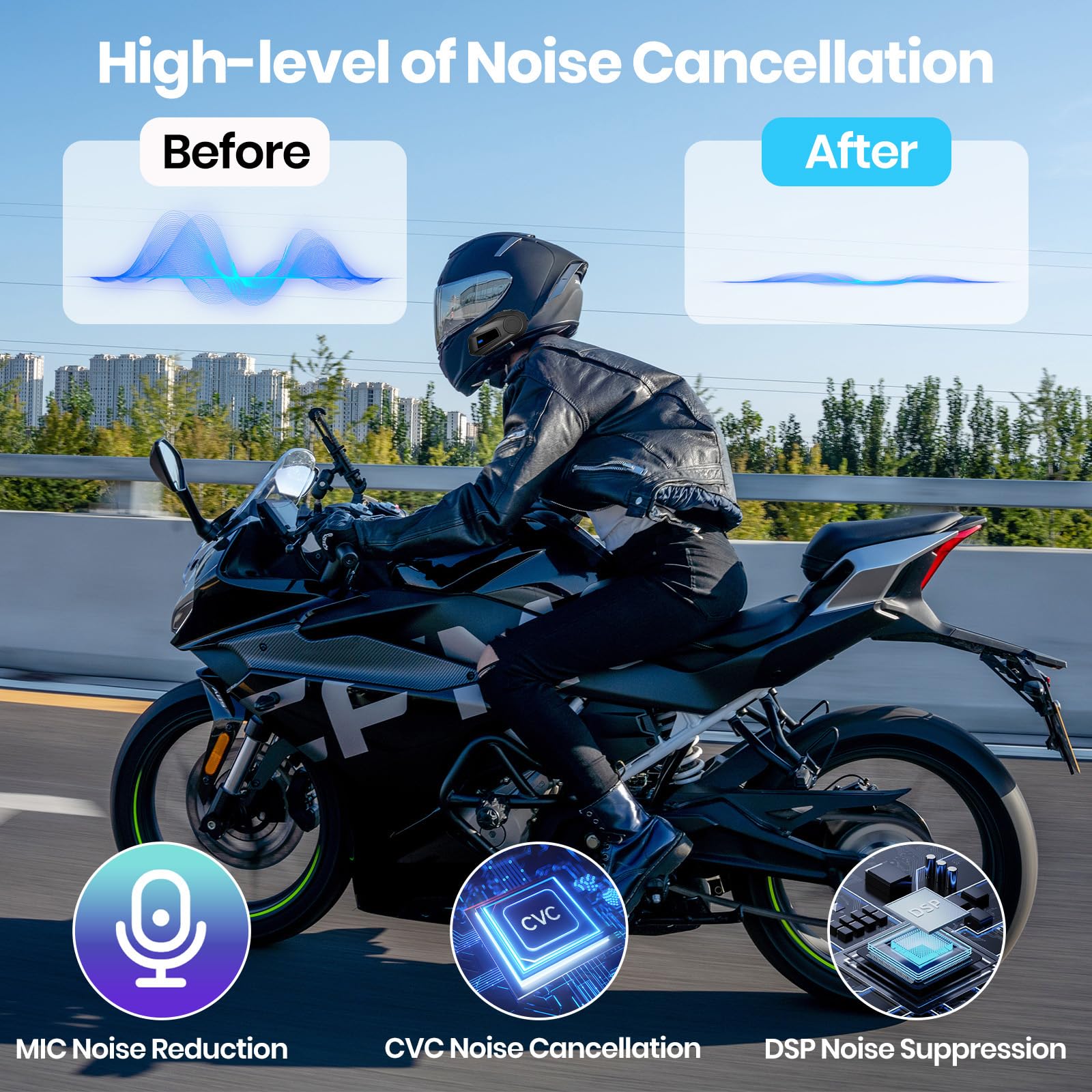 BT-S6 Intercom Moto Duo pour 2 Casques - Bluetooth 5.3, Microphones Souple et Rigide, Partage de Musique, Portée de 1000m - pour Communication Intercom de Casque (2xBT-S6)