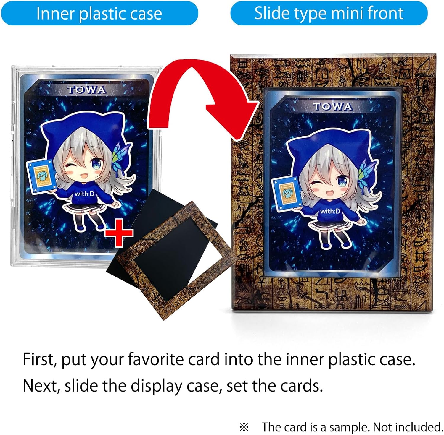amazdone with:D Magnetic Card Display Case 35PT, UV Protection Acrylic Trading Card Holder with Inner Case, Premium Japanese Design for TCG & Sports Cards【hieroglyphs】 (Petra)